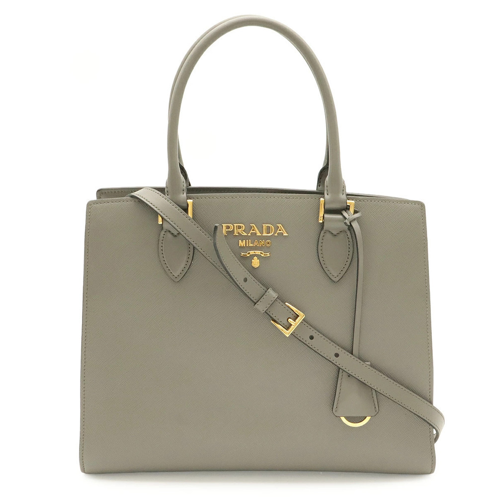 Prada Saffiano Leather Handbag Tote Bag Crossbody Gray